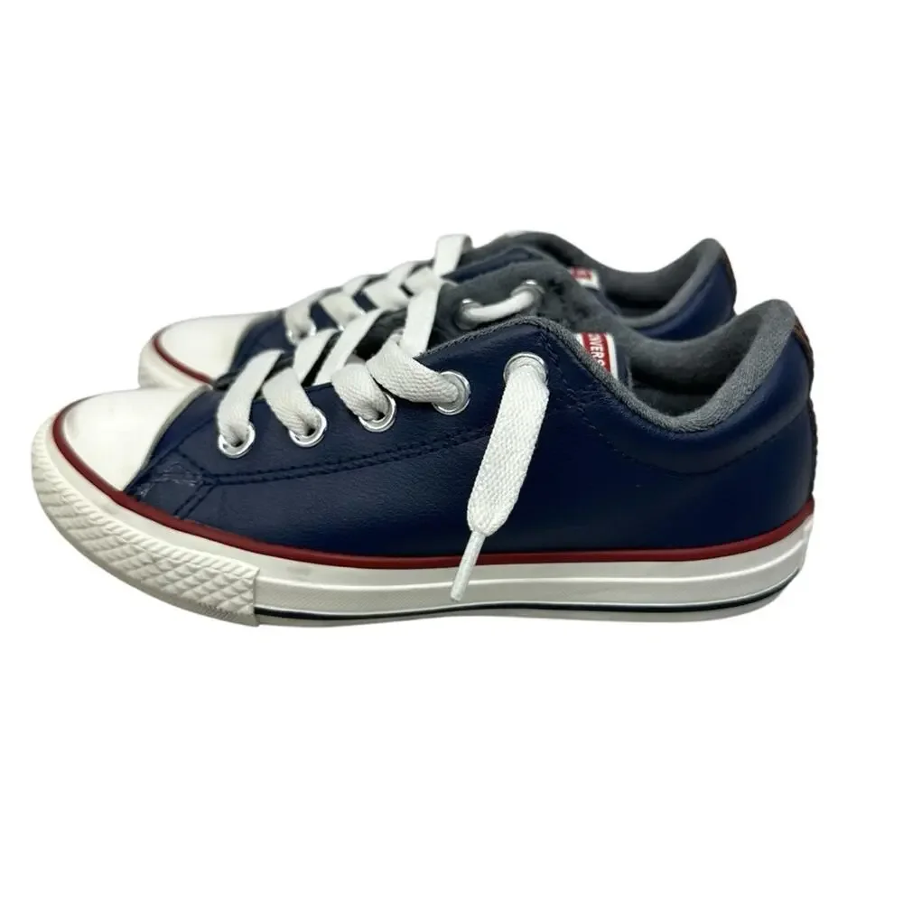 CONVERSE All Star Chuck Taylors, Navy Blue Leather Youth Sneaker Size 1